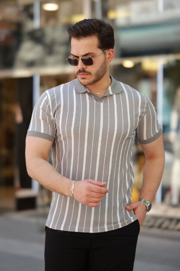 Erkek Yakalı örme Kumaş Kısa Kollu T-shirt resmi